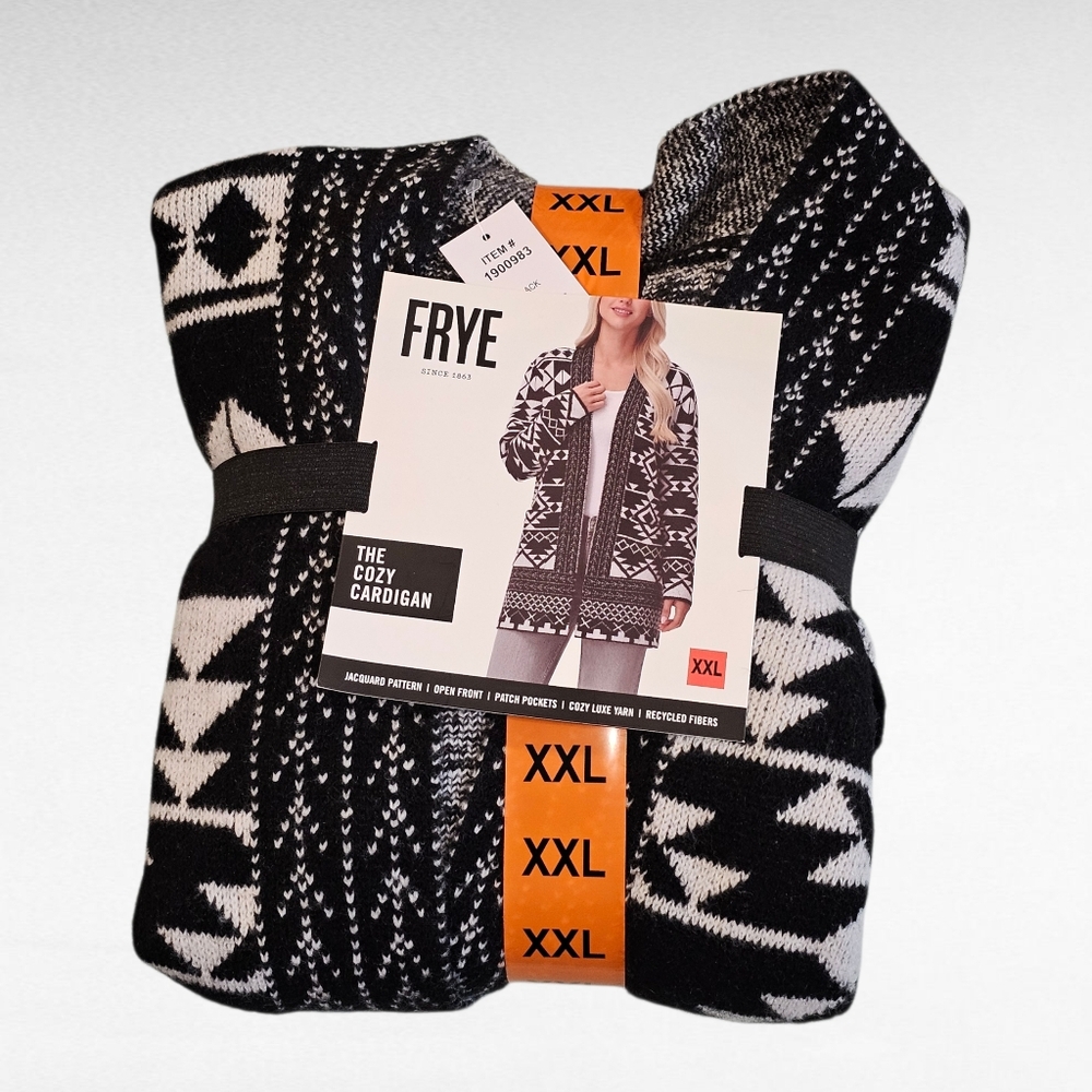 FRYE Women's The Cozy Cardigan Jacquard Pattern Open Front Size XXL